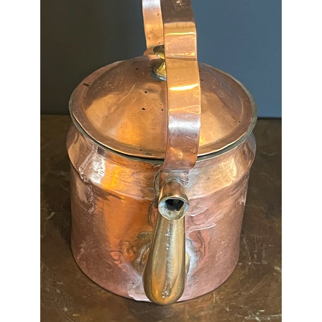 19th Century Hand-Hammered Copper & Brass Dovetail Tea Kettle For Sale In San Francisco - Image 6 of 8