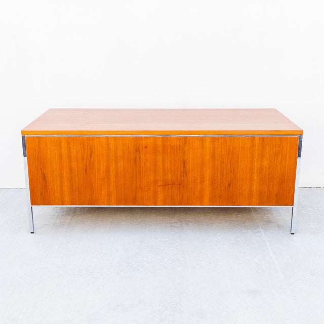Vintage 1960s Mid Century Modern Teak & Chrome Executive Desk After Florence Knoll For Sale - Image 12 of 14