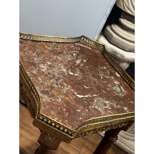Stone Antique French Side Table with Marble Top and Ormolu Mounts For Sale - Image 7 of 11