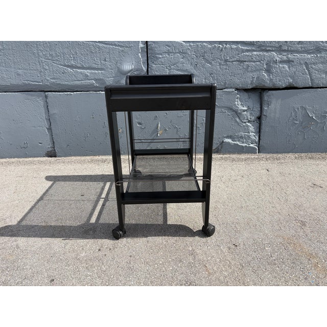 1980s Black Serving or Bar Cart From Mascagni, Made in Italy, Foldable For Sale - Image 4 of 15