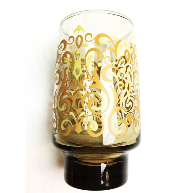 Vintage 1960s Amber Colored Libbey Glassware With Yellow and Orange