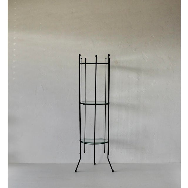 Vintage Black Painted Metal Glass Three Tier Narrow Etagere Mid Century For Sale In Miami - Image 6 of 18