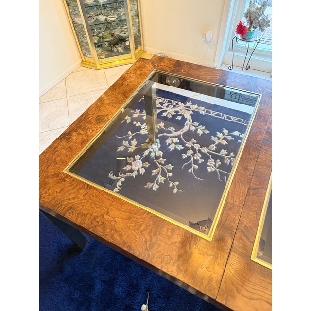Wood Mid Century Burlwood Brass and Glass Dining Table by Century For Sale - Image 7 of 10
