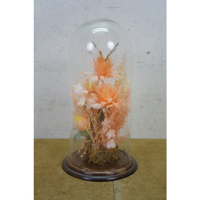 Late 20th Century Floral Butterfly Diorama Taxidermy Display Apothecary Cloche Dome 12" For Sale - Image 4 of 14
