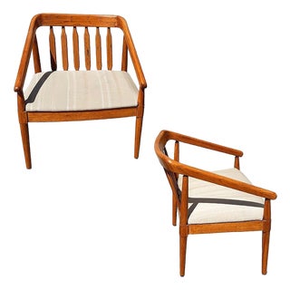 Mid-Century "Declaration" Oak Arm Chairs by Kipp Stewart for Drexel, Pair For Sale