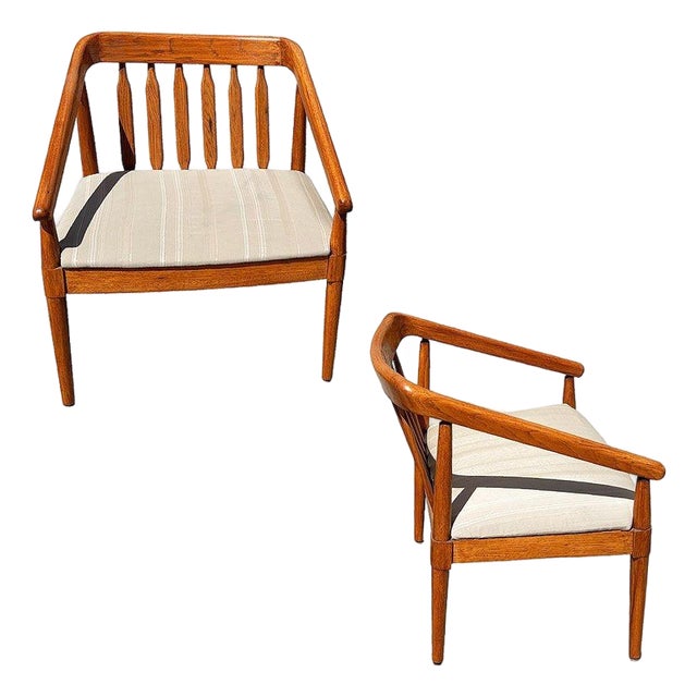 Mid-Century "Declaration" Oak Arm Chairs by Kipp Stewart for Drexel, Pair For Sale