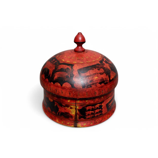 Antique handpainted stunning wooden lacquerware spice box from afghanistan / pakistan a handpainted wooden lacquerware...