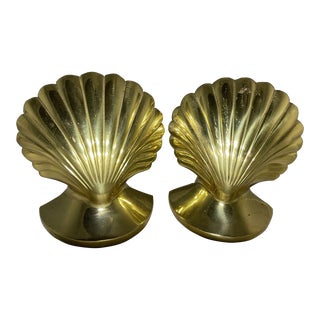 1980s Art Deco-Style Solid Brass Shell Bookends- Pair For Sale