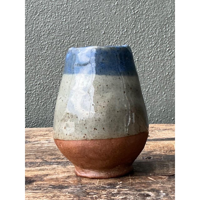 Mid-Century Modern Vintage Blue and Gray Ceramic Vase For Sale - Image 3 of 12