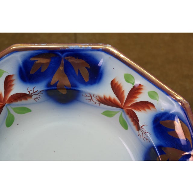 Mid 19th Century Antique Gaudy Welsh Ironstone Cobalt Blue Floral Creamer Pitcher & Bowl For Sale - Image 5 of 18