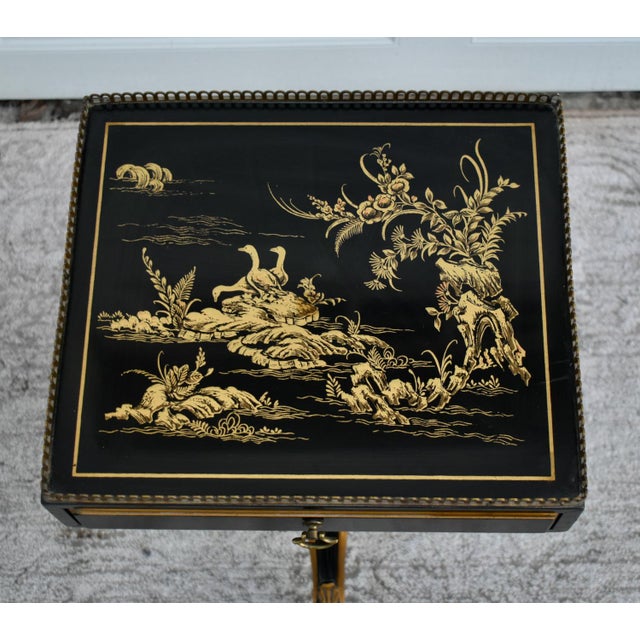 Black Vintage Drexel Heritage Petite Chinoiserie Painted Accent Table W/Brass Gallery For Sale - Image 8 of 14