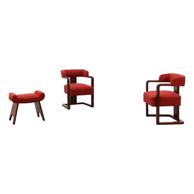 Art Deco Chairs and Ottoman, Belgium, 1920, Set of 3 For Sale