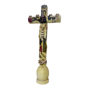 Large 1700's Antique Polychromed Carved Folk Art Wood Religious Crucifix Cross