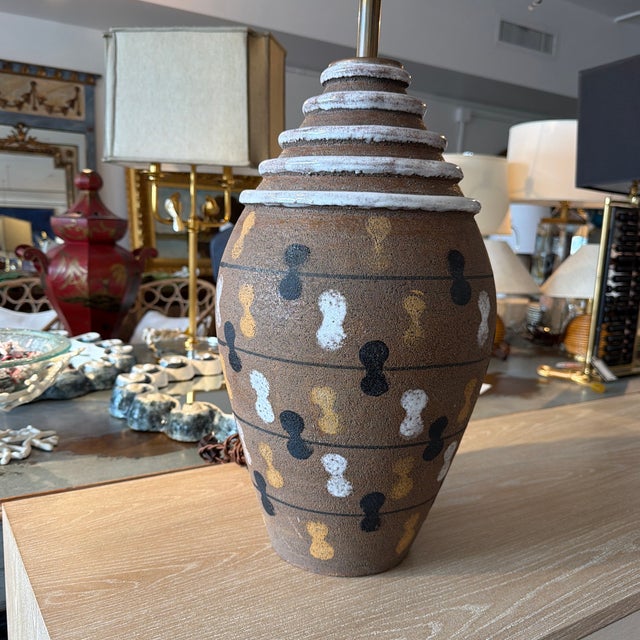 A chic and large-scale mid century modern ceramic table lamp designed by Aldo Londi for Bitossi, imported to the U.S. by...
