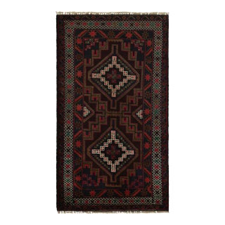 Rug & Kilim’s Baluch Tribal Rug in Burgundy With Geometric Medallions For Sale
