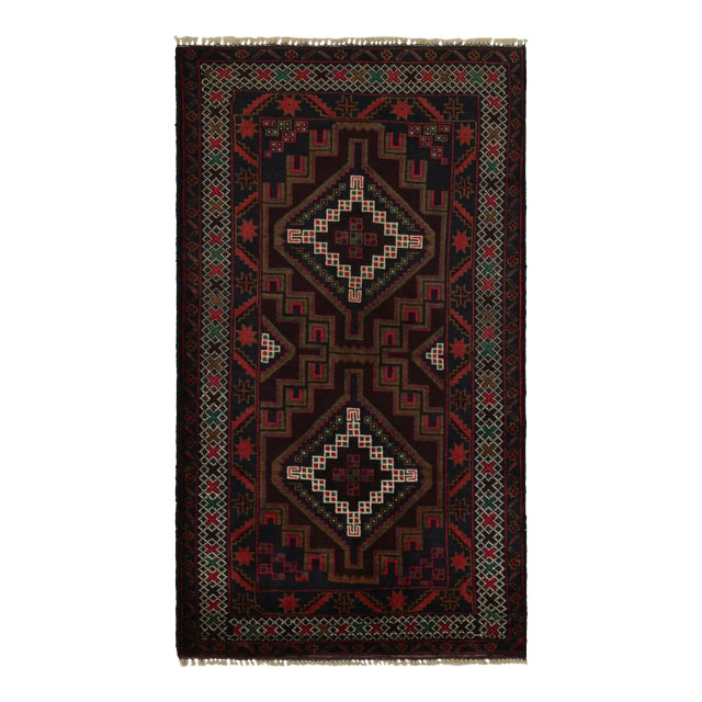 Rug & Kilim’s Baluch Tribal Rug in Burgundy With Geometric Medallions For Sale