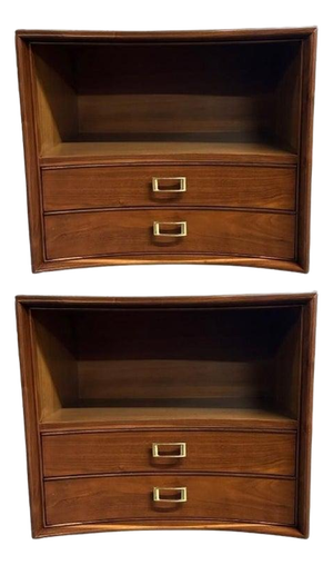 Paul Frankl, Mid-Century Modern, Concave Nightstands, Walnut, Brass, Usa 1950s