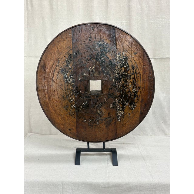 Early 21st Century Mounted Ox Wheel Sculpture for Indoor or Garden Use For Sale - Image 5 of 6