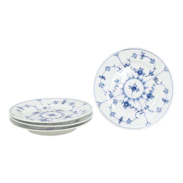 Blue Fluted Plain Salad Plates in Porcelain by Royal Copenhagen, 1960s, Set of 4 For Sale