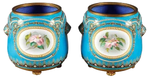 Late 19th-Century Blue Bresse Enamel Jardinières, Set of 2