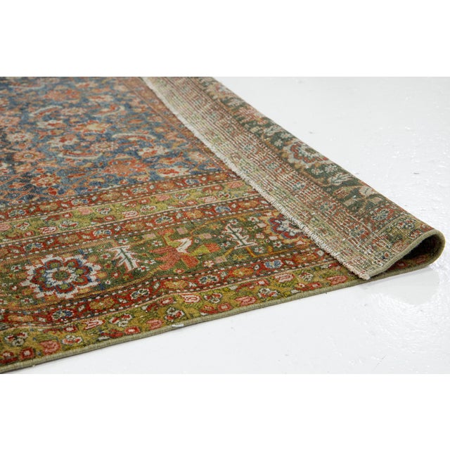 Antique Persian Malyer Floral Wool Rug Handmade in Blue For Sale - Image 4 of 11