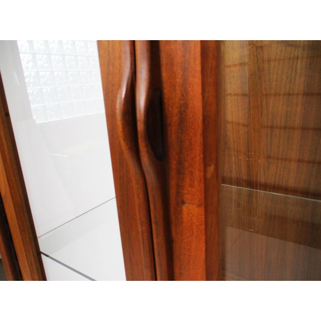Mid Century Tall Walnut Curio Display Cabinet in the Style of Danish Modern For Sale - Image 17 of 18
