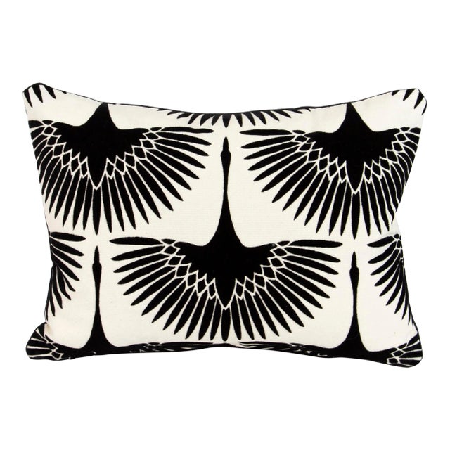 Contemporary Genevieve Gorder Crane + Black Velvet Pillow For Sale