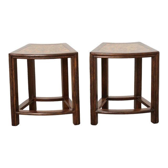 Pair of McGuire Midcentury Oak Demilune Stools For Sale