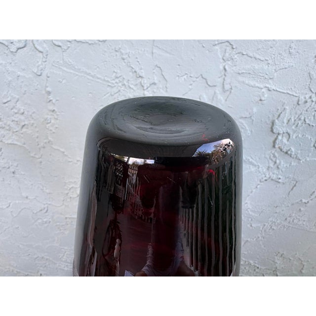 Vintage Polish Cranberry Red Art Glass Vase With Frosted Bands, Mid-Century Modern For Sale - Image 9 of 9
