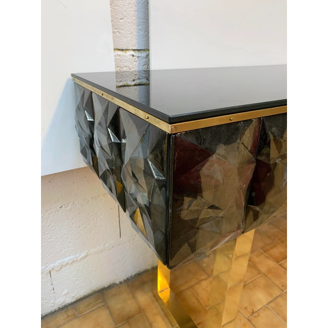 Contemporary Italian Murano Glass and Brass Console For Sale - Image 6 of 11