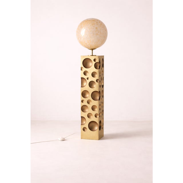 Orange Floor Lamp with Marbled Glass Shade, Europe, 1970s For Sale - Image 8 of 8