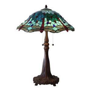 Early 20th Century Tiffany Style Stained Leaded Glass Table Lamp With Jewels