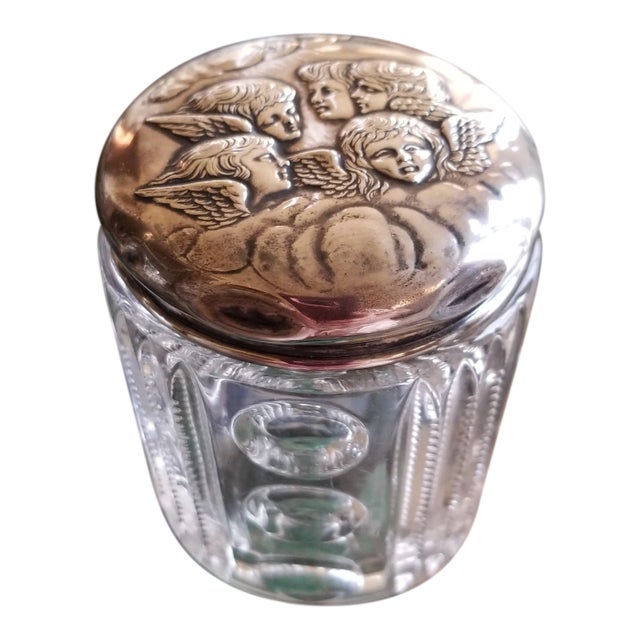 Antique Sterling Silver Cherub Powder Jar For Sale