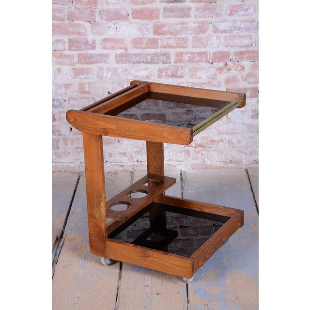 Mid-Century Modern Trolley in Oak and Chromed Steel, Czech, 1960s For Sale - Image 10 of 14