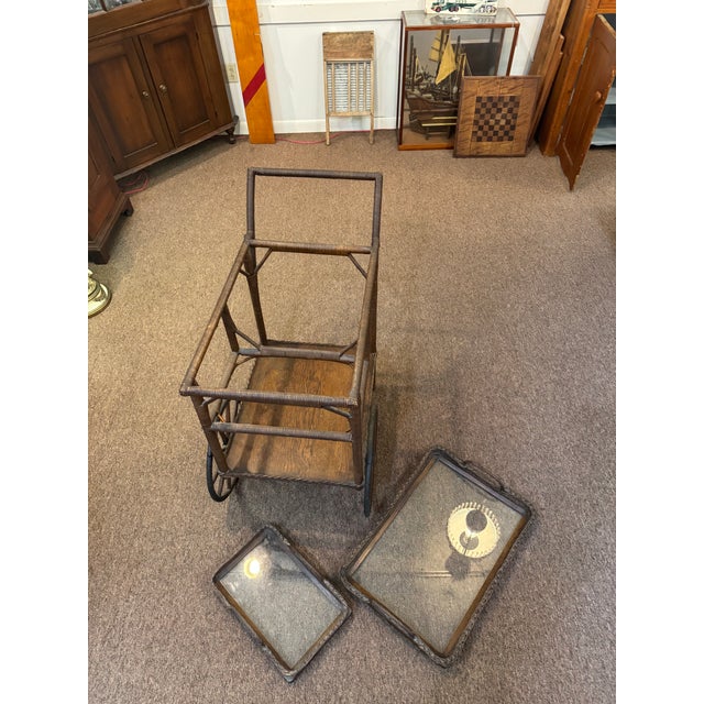 Wood Early 20th Century Heywood Wakefield Wicker Victorian Tea/Bar Cart For Sale - Image 7 of 7