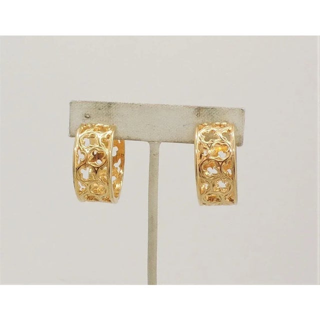 Gold 1972 Vintage Signed Napier Gothic Cut Out Hoop Clip Earrings- 2 Pieces For Sale - Image 8 of 9