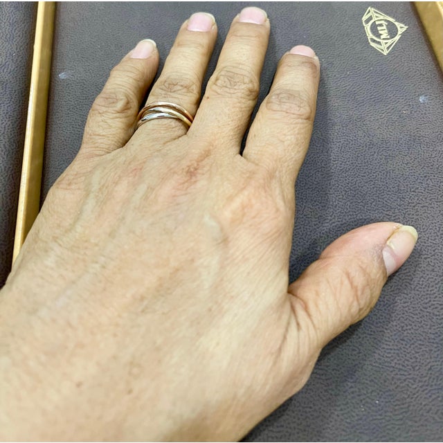 Trinity Tri-Color White, Yellow Gold and Rose, 14 Karat Gold Rolling Rings Italy For Sale - Image 14 of 18