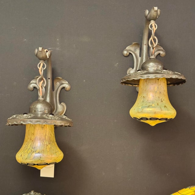 Loetz Pair of Early 1900’s Austrian Jeweled Sconces With Glass Shades For Sale - Image 4 of 6