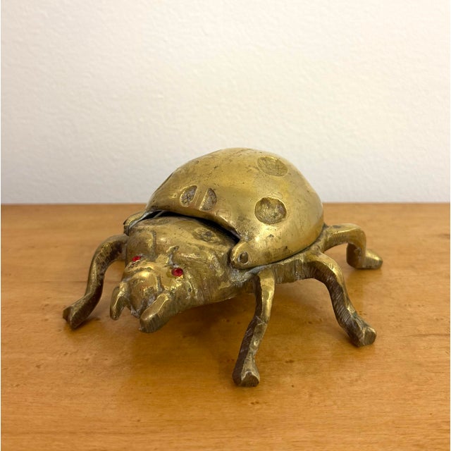 Traditional Vintage Brass Hinged Ladybug With Jeweled Eyes For Sale - Image 3 of 9
