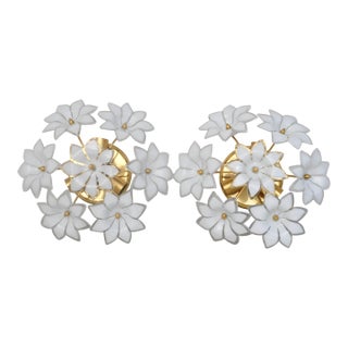 Vintage Ceiling Light Murano White Flowers, 1970s - Set of 2 For Sale