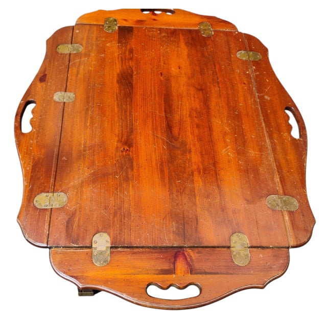 Chippendale Classic Baker Brass Hardware Chippendale Butler's Tray Coffee Table With Hinged Drop-Down Leaves For Sale - Image 3 of 8