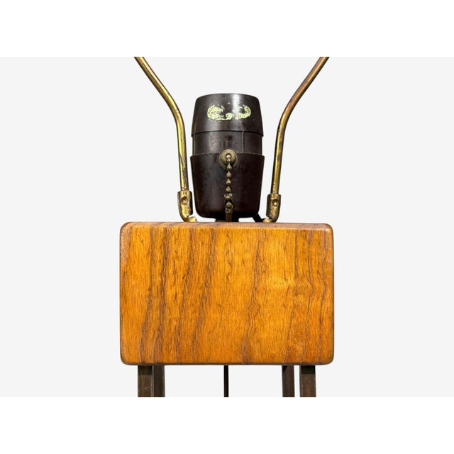 Brown 1960s American Modern, Cage Form Table Lamp, Walnut, Brass, Usa For Sale - Image 8 of 12