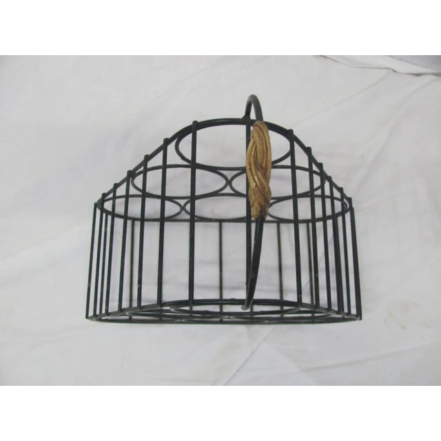 Wood Fredrick Wienberg Style 6 Bottle Wire Wine Caddy Mid-Century Bamboo Wrapped Handle For Sale - Image 7 of 8
