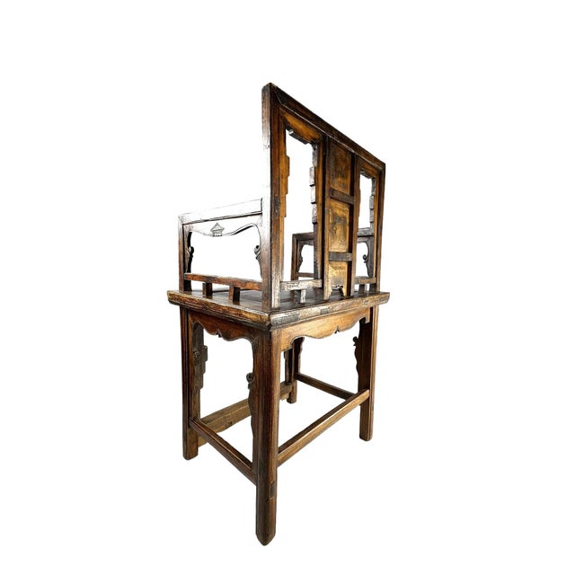 Brown Pair of Chinese Antique Armchairs With Carvings For Sale - Image 8 of 13