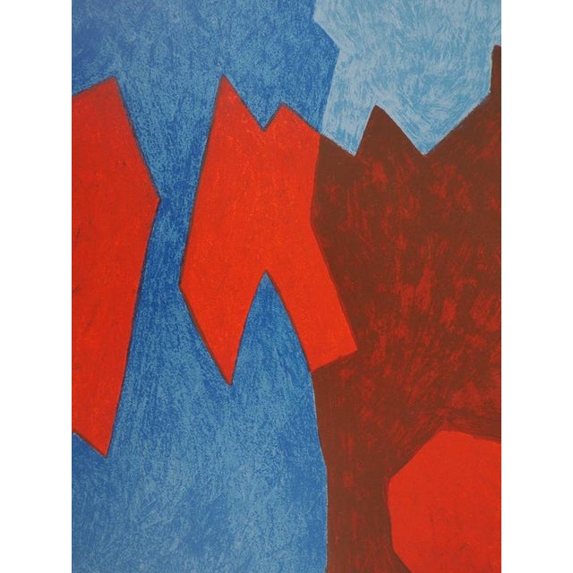 Serge POLIAKOFF (1906-1969) Blue and red composition Original color lithograph On thick paper 24 x 31 cm (c. 9 x 12...