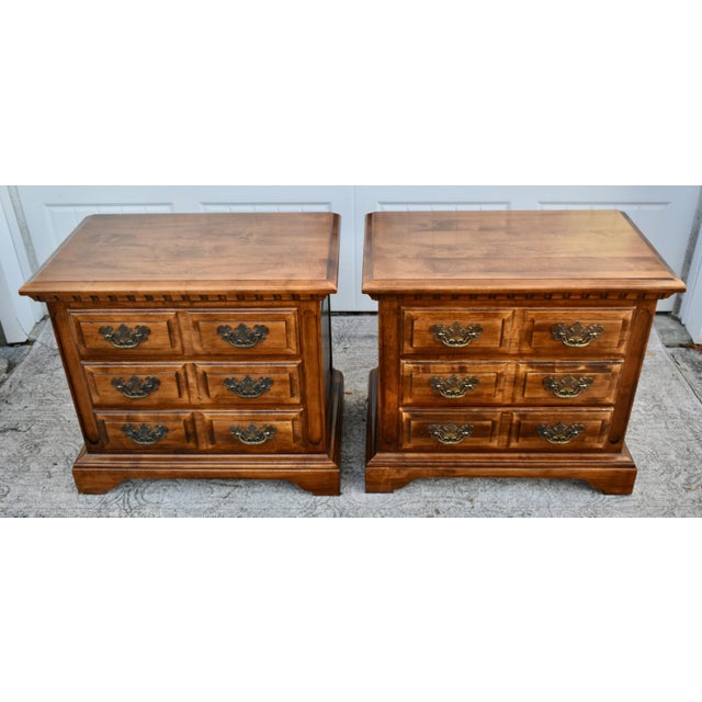 Vintage (1980's) Pair of Nightstands have an Americana Style. Made by Link-Taylor. The Wood is Solid Maple. The...