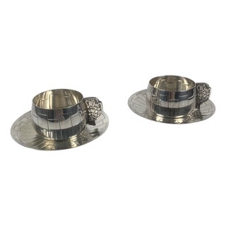 Art Deco Silver-Plated Cups and Saucers from Corbière & Vuillermoz, France, 1920s, Set of 4 For Sale
