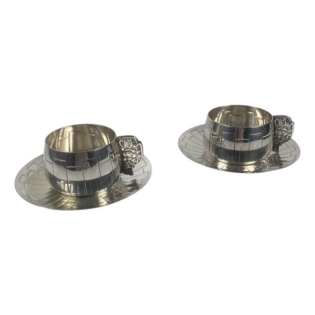 Art Deco Silver-Plated Cups and Saucers from Corbière & Vuillermoz, France, 1920s, Set of 4 For Sale