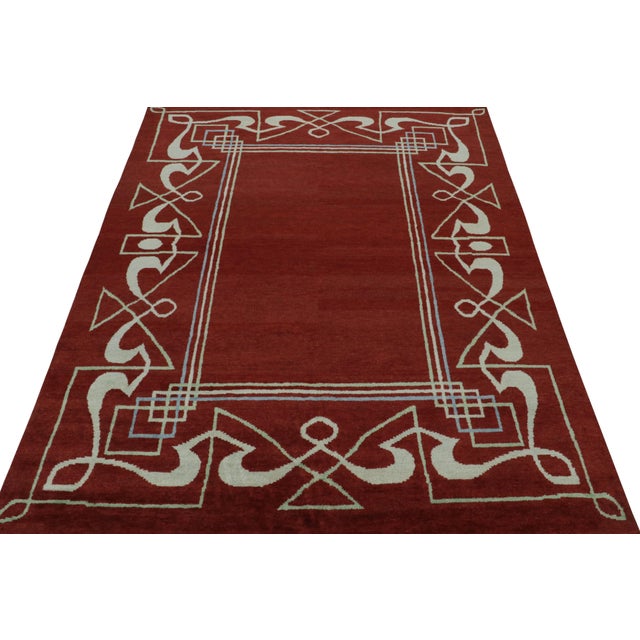 2010s 2010s Rug & Kilim’s French Style Art Deco Rug in Red & White Geometric Patterns For Sale - Image 5 of 7