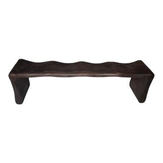 Sculptural Mango Wood Bench, Modern Organic, Stunning Wood Textures, Dark Brown For Sale